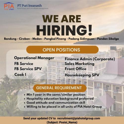 info Loker Operational Manager,Sales Marketing,FB Service Supervisor & Housekeeping Supervisor-PT Puri  Insanasih-Pangkalpinang
