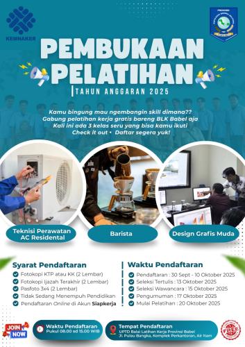info PELATIHAN di Balai Latihan Kerja Disnaker Babel
