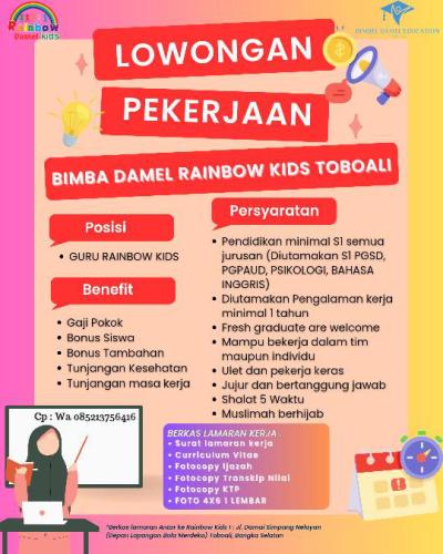 info Loker Guru Bumble Kids-Bimba Damel Rainbow Kids Toboali