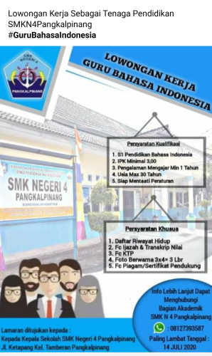 info Loker Guru Bahasa Indonesia @pangkalpinang