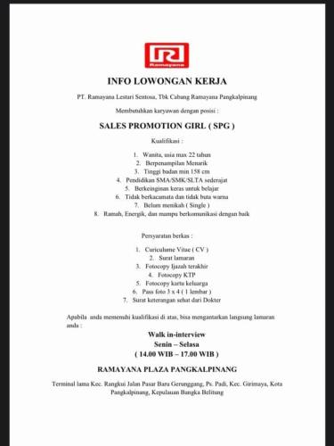 info Loker SPG Ramayana @Pangkalpinang