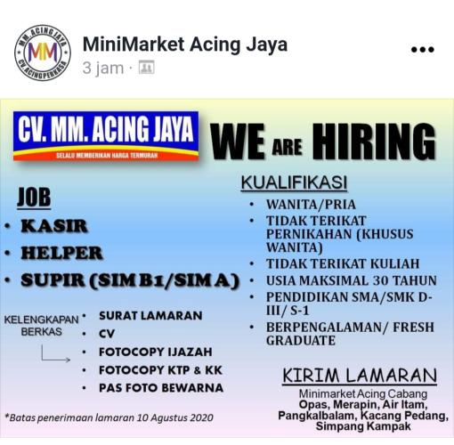 info Loker Kasir,Helper & Supir @MM.Acingjaya