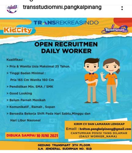 info Loker Daily Worker @TransRekreasindo-Pangkaplinang