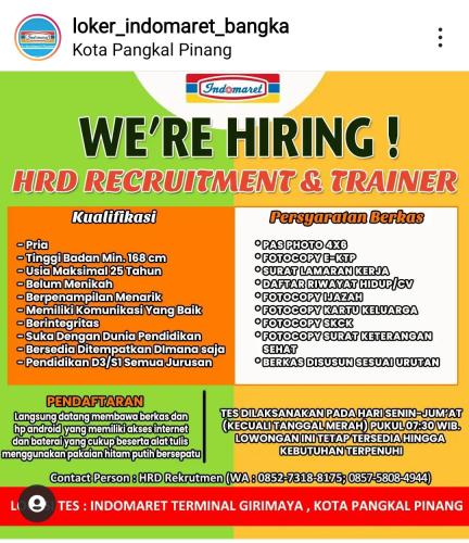 info Loker HRD Recruitment & Trainer -Indomaret Bangka Belitung
