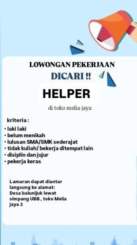 info Loker Helper-Toko Melia Jaya-Bangka 