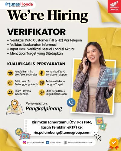 info Loker TUNAS HONDA-Pangkalpinang
