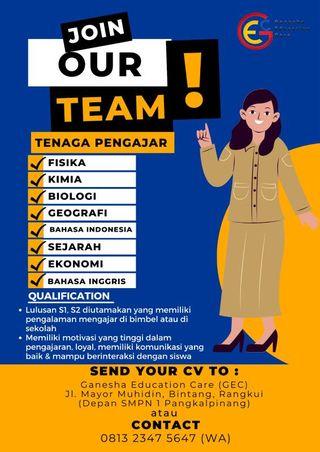 info Loker Tenaga Pengajar-Ganesha Education Care/GEC-Pangkalpinang