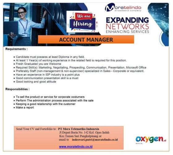 info Loker ACCOUNT MANAGER-PT Mora Telematika Indonesia
