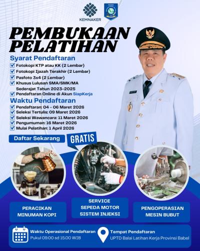 info Pelatihan Gratis di Balai Latihan Kerja Disnaker Babel