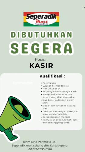 info Loker kasir-seperadik Mart-Pangkalpinang