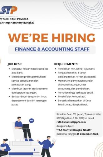 info Loker FINANCE & ACCOUNTING STAF-PT Suri Tani Pemuka