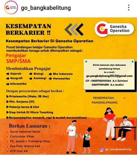 info Loker Pengajar SMP/SMA-Ganesha Operation-Pangkalpinang