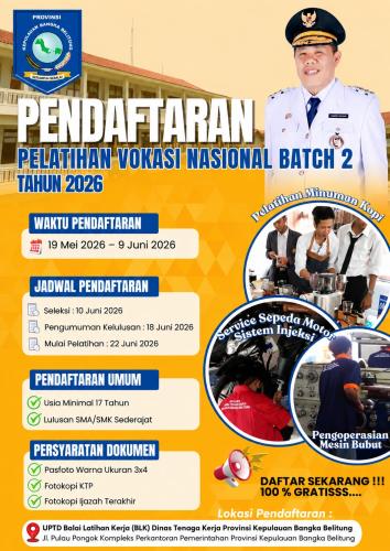 info PELATIHAN di Balai Latihan Kerja Disnaker Babel