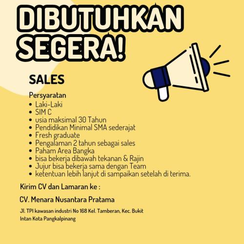 info Loker Sales-CV MENARA NUSANTARA PRATAMA-Pangkalpinang