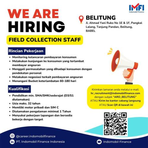 info Loker Field Collection Staff-PT Indomobil Finance-Belitung