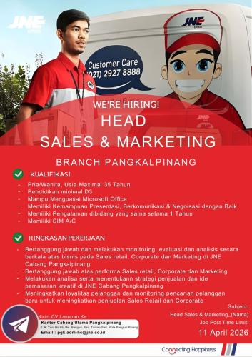 info Loker JNE EXPRESS Pangkalpinang
