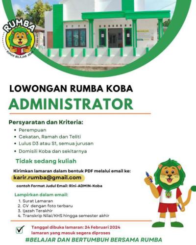 info Loker ADMINISTRATOR-Rumba Koba