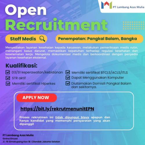 info Loker Staff Medis-PT Lambang Azas Mulia,Bangka