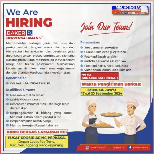 info Loker BAKER & FRESH PRODUCE-MM Acing Jaya-Pangkalpinang