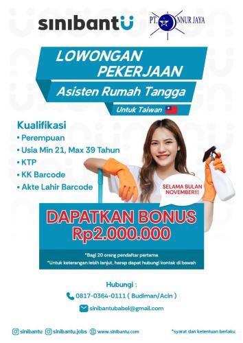 info Loker Asisten Rumah Tangga-Penempatan Taiwan-PT Annur Jaya 