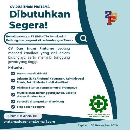 info Loker CV Dua Enam Pratama-Belitung