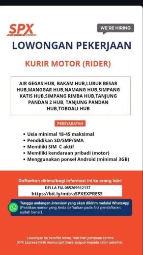info Loker Driver & Rider- Bangka Belitung