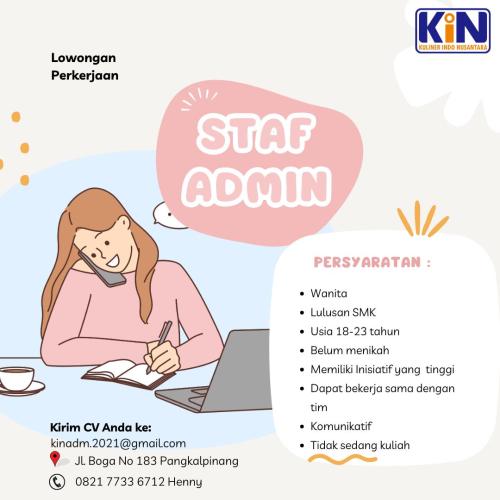 info Loker Staf Admin-Pangkalpinang