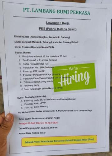 info Loker PT LAMBANG BUMI PERKASA-Puding Besar