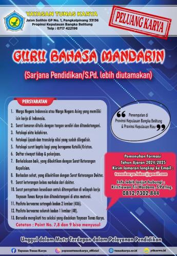 info Loker Guru Bahasa Mandarin-Yayasan Tunas Karya 