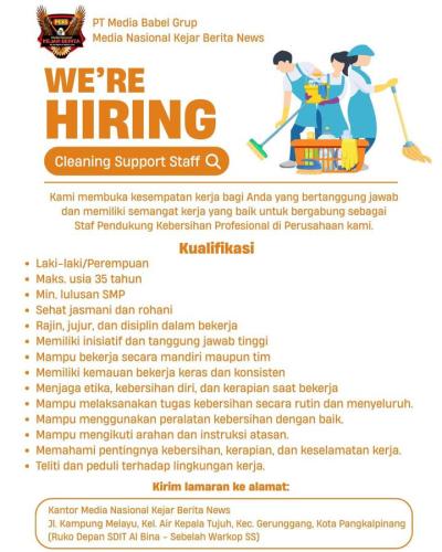 info Loker Cleaning Support Staff-PT MEDIA BABEL GRUP