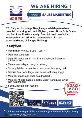 info Loker Driver/Helper & Sales Marketing-PT Cahyani Indoniaga Bangkaraya