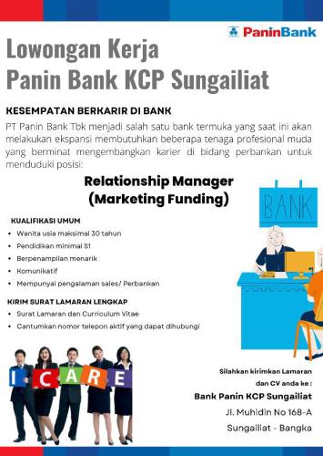 info Loker Relationship Manager(marketing funding)-Panin Bank KCP Sungailiat
