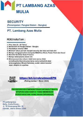 info Loker Posisi  SEKURITY & FUELMAN-Bangka