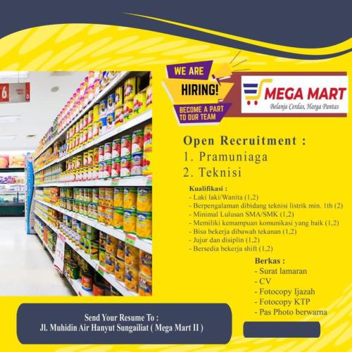 info Loker Teknisi & Pramuniaga-Mega Mart