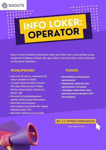 info Loker Operator Minyak & Gas di Pangkalpinang