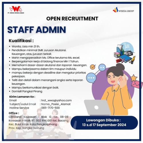 info Loker STAFF ADMIN & SATPAM-PT Widha Wisesa Abadi-Pangkalpinang