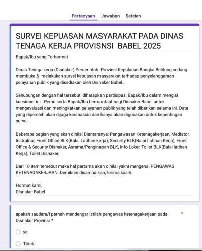 Survei pengawas ketenagakerjaan pada Disnaker Babel di Tahun 2025