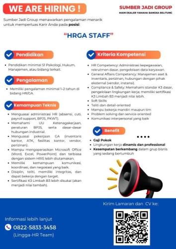info Loker HRGA STAFF-SUMBER JADI GROUP