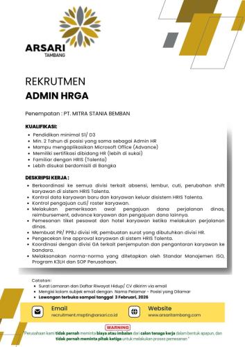 7 info Loker ARSARI TAMBANG GROUP-Bangka