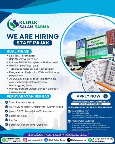 info Loker Staff Pajak-SALAM SARMA 