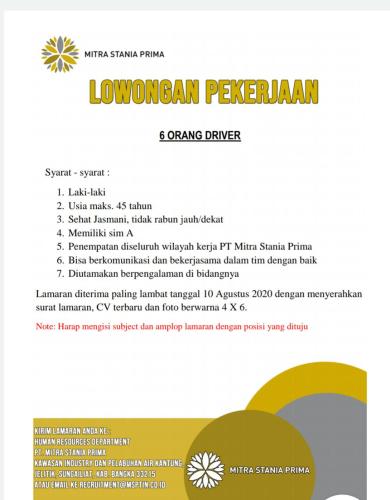 info Loker Driver 6 org @Sungailiat