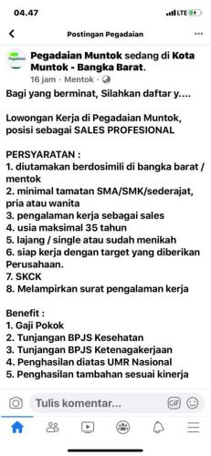 Info Loker Sales Pegadaian @Muntok