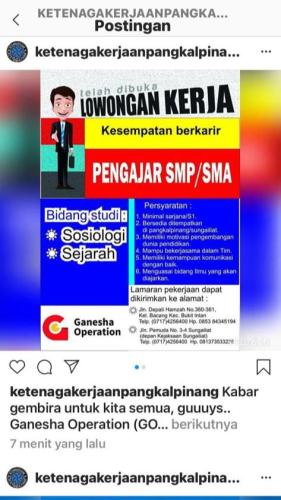 info Loker Pengajar sekolah @Pangkalpinang