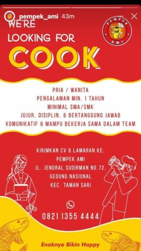 info Loker  sebagai COOK @Pangkalpinang