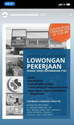Info Loker Tenaga Teknis Kefarmasian-Apotek @Pangkalpinang