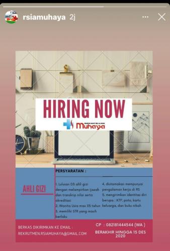 info Loker AHLI GIZI-rsiamuhaya Pangkalpinang