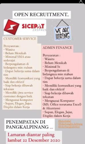 Info Loker Customer service & Admin finance @Pangkalpinang