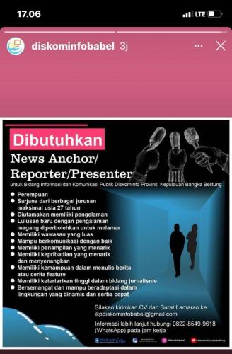 info Loker Reporter/Presenter/News Anchor @Diskominfo Babel