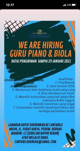 info Loker Guru Piano & Biola @Pangkalpinang
