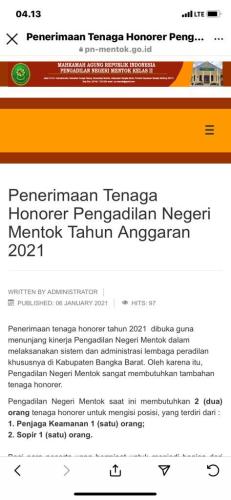 info penerimaan Tenaga Honorer Pengadilan Tinggi. Negeri  Mentok @2021